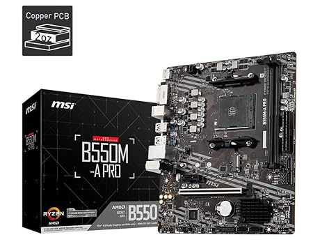 MSI B550M-A PRO Motherboard, Micro-ATX - Supports AMD Ryzen 5000/3000 Series Processors, AM4 Socket, DDR4 Memory Boost 4600 OC, PCIe 4.0 x16, 1 x M.2 Slot, USB 3.2 Gen1, HDMI, Components