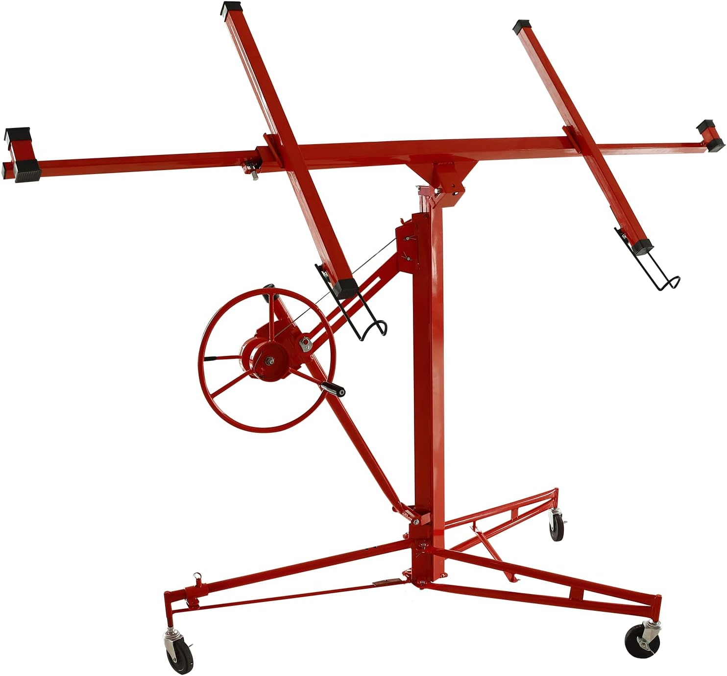 16FT Drywall Lifter Panel Hoist Dry Wall Rolling Caster Lifter Construction Tool 150LB Heavy Duty Sheetrock Hoist Holder (Red)