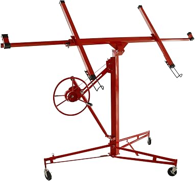 16FT Drywall Lifter Panel Hoist Dry Wall Rolling Caster Lifter Construction Tool 150LB Heavy Duty Sheetrock Hoist Holder Red