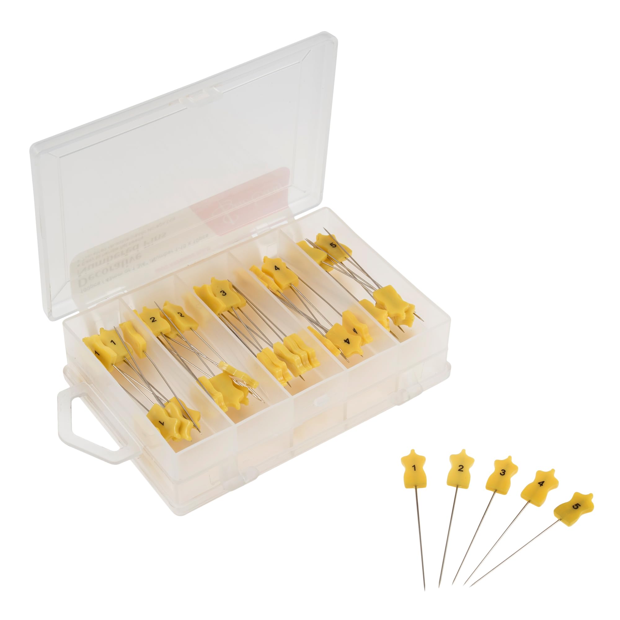 Sew Easy Nummerierte Stecknadeln – 100 Stück 43 mm, nummeriert 1–10, 10 von jeder Zahl, Verschlüsse zum Quilten, Nähen, Basteln, Schneidern – Gelb