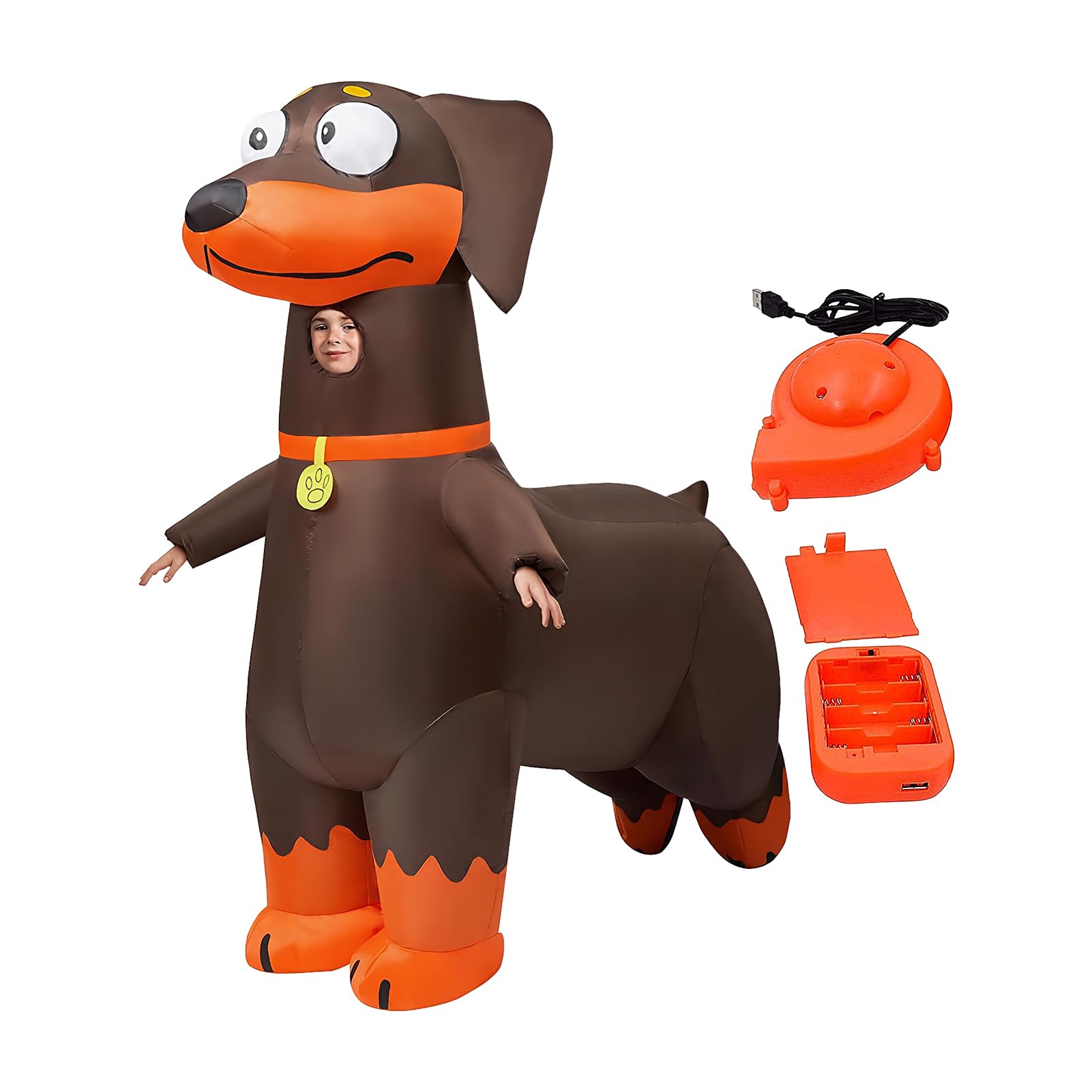 Hunde-Outfit – Ganzkörper-aufblasbares Dackel-Kostüm, tragbare Haustierformation, detailliertes saisonales Weihnachtsfeiertags-Layout, ausdrucksstarkes Kinder-Karnevals-Cosplay-Party-Arrangement