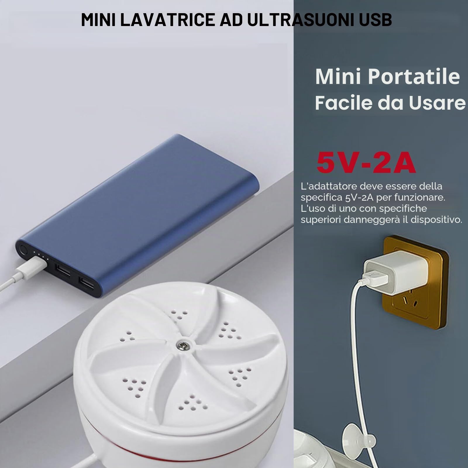 Mini lavatrice portatile USB | Lavatrice a ultrasuoni Turbo Lavatrice Lavatrice Lavatrice per vestiti e stoviglie. Perfetta per viaggi, affari, campeggio, casa, università, camper e appartamenti