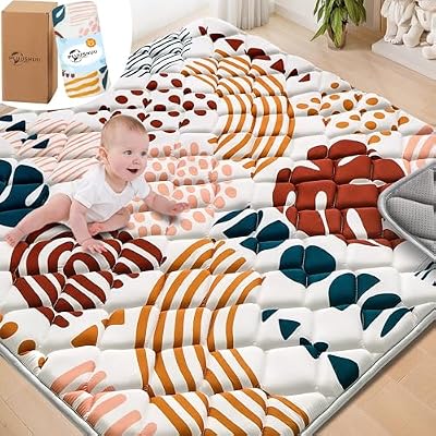 Baby Play Mats for Floor, Playpen Mat for Babies, Extra Thicker & Soft Floor Crawling Mat, Foldable Non-Slip Playmat Cushioned for Infants Toddlers (Brown, 50x50 Inch)