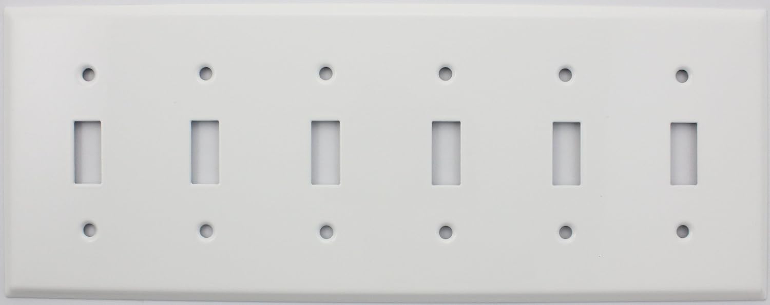 Stamped Steel Smooth White 6 Gang Toggle Switch Plate