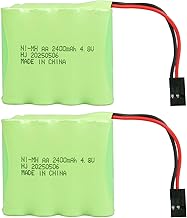 2 Pieces 4.8V 2400mAh Rechargeable NiMH AA Batteries with Hitec Connector for RC Car, RC Truck, RC Planes, RC Excavators, Electric Toys, Remote Control Receivers