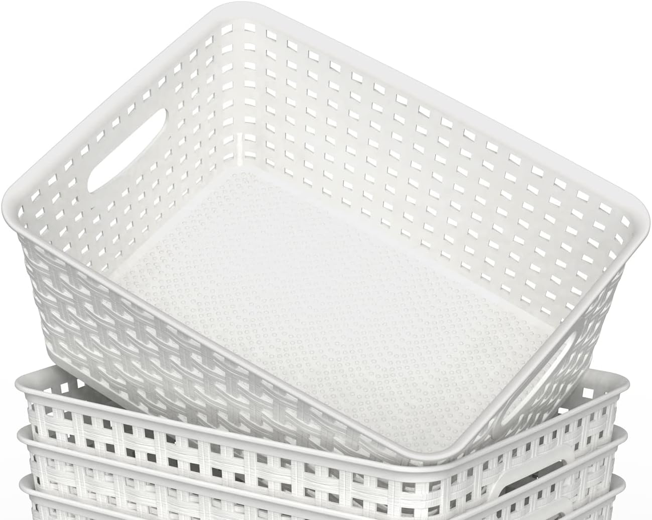 WYT 12-Pack Plastic Small Shelf Storage Weave Baskets for Organizing, White - Image 4