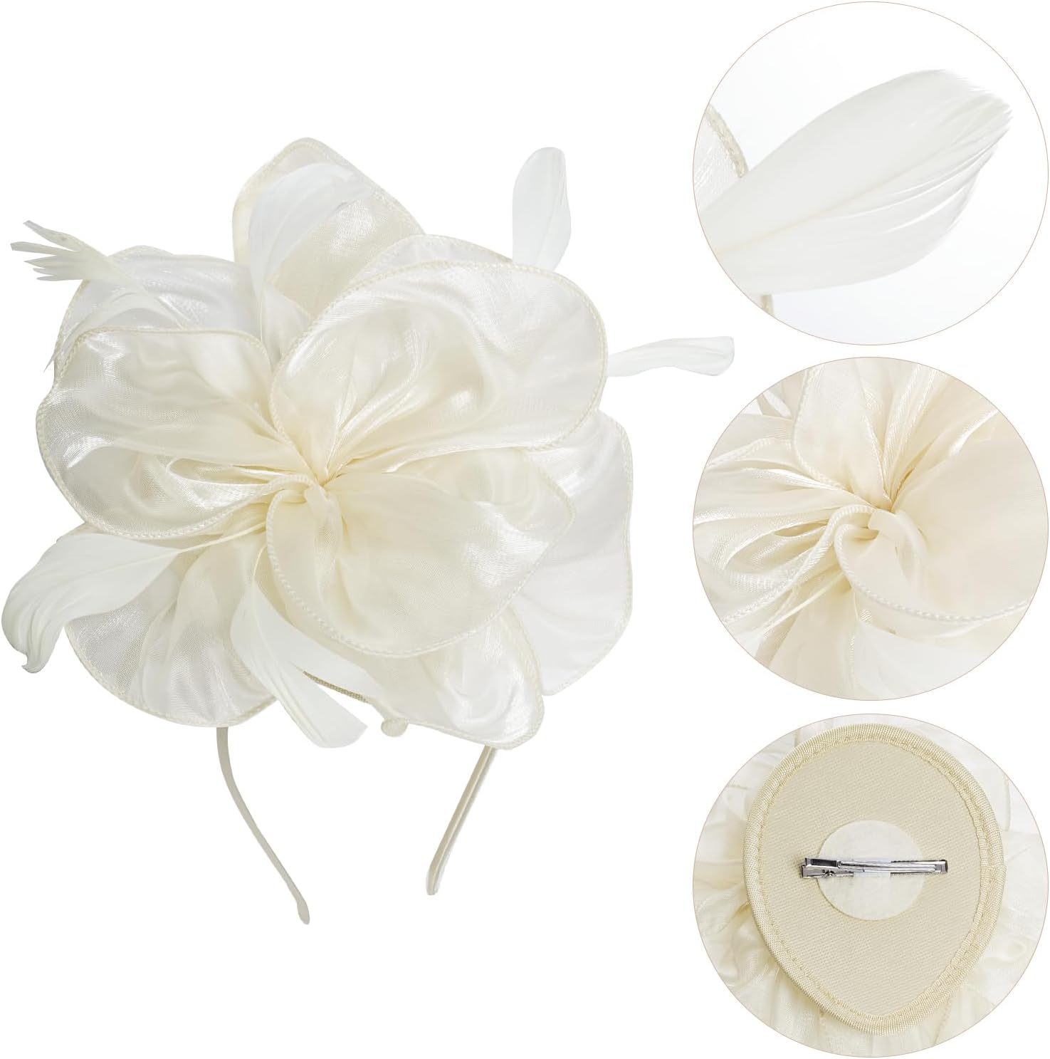 Tea Party Hat Fascinators Headband and Gloves Pearl Set for Women Tea Party Halloween Cocktail Wedding - Image 3