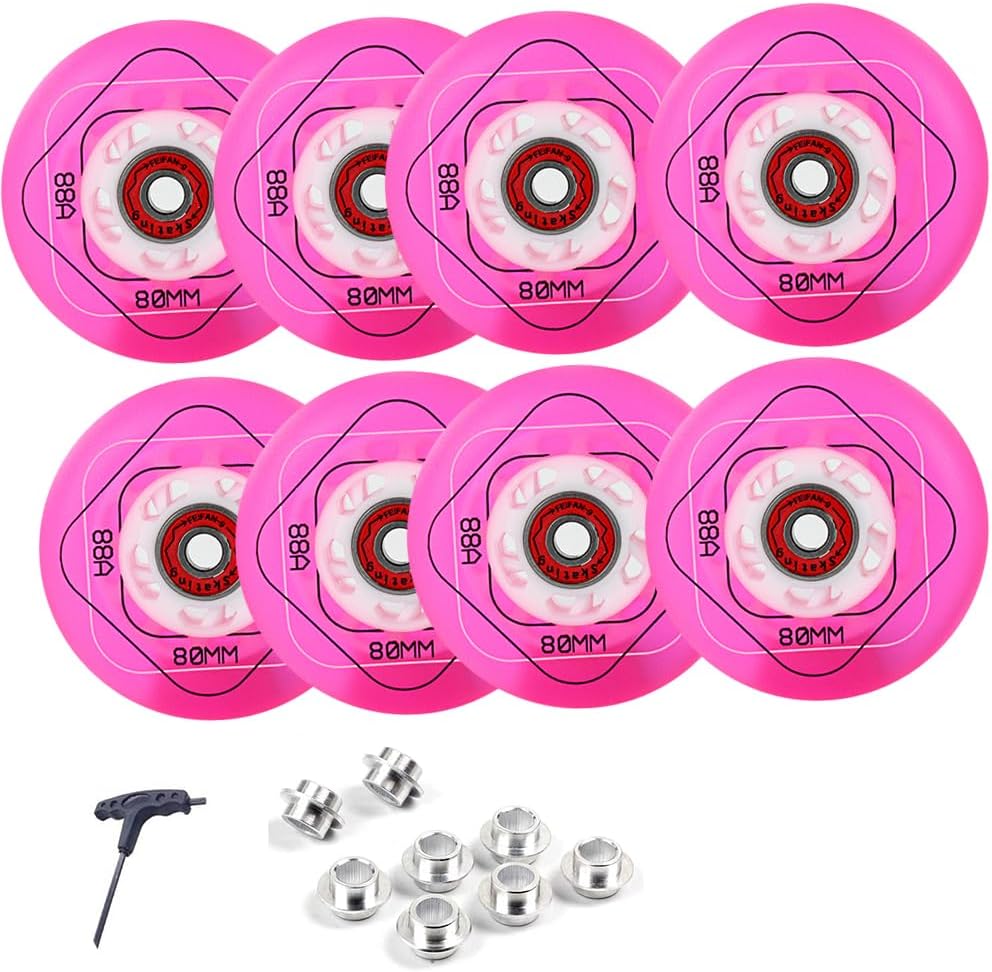 8 Pack Inline Wheels 64mm 68mm 72mm 76mm 80mm Inline Skate Wheels with ABEC-9 Bearings 88A Durable PU Inline Skate Replacement Wheels Indoor Outdoor for Kids Teens (Blue,64mm)