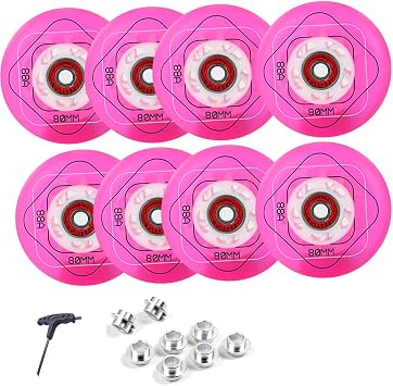 8 Pack Inline Wheels 64mm 68mm 72mm 76mm 80mm Inline Skate Wheels with ABEC-9 Bearings 88A Durable PU Inline Skate Replacement Wheels Indoor Outdoor for Kids Teens Pink,68mm
