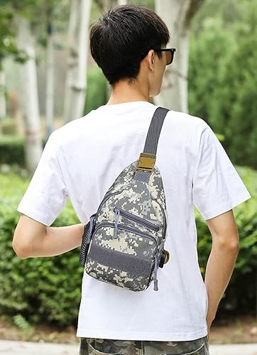 Miniatura 7 de RTGGSEL Bolsas de hombro tácticas de camuflaje para hombre, de viaje, militar, MOLLE EDC, bolsa cruzada en el pecho con puerto de carga USB,