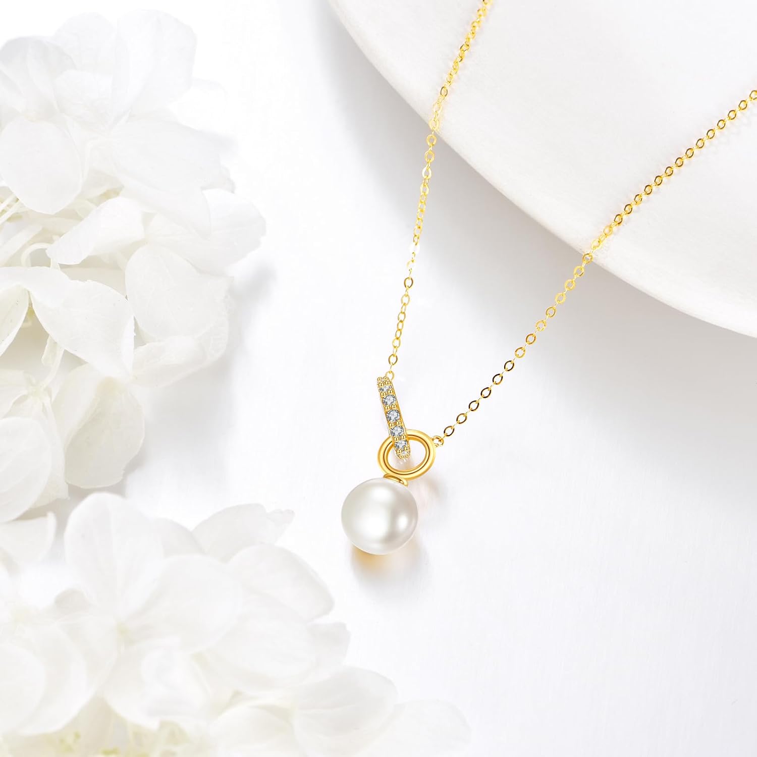 Gold Pearl Necklace 14k Gold and Pearl Chain Pendant necklace Single Pearl Jewelry Gifts for women - Image 4