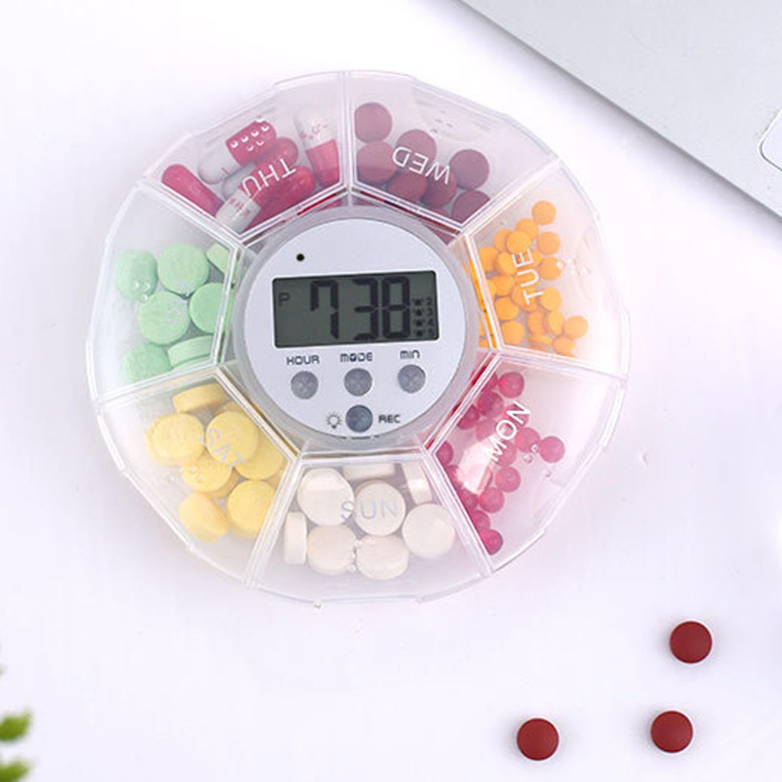 Dispenser Automatico per Farmaci - Organizzatore di Pillole con Timer e Promemoria | Funzione di Registrazione, 7 Scomparti, Portapillole per Integratori e Prodotti per la Salute