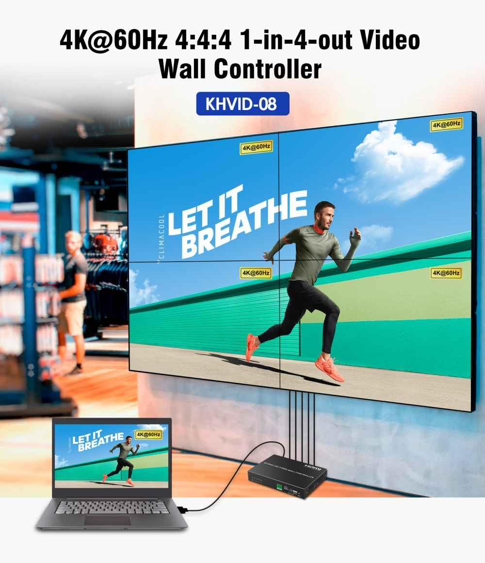 PremiumCord Controller Videowall HDMI 1-4, UHD 4K 2160p 60 Hz, Full HD 1080p, 8 Modalità di Visualizzazione, HDMI 2.0, HDCP 2.2, RS232, DIP Switch, Alloggiamento in Metallo, Nero