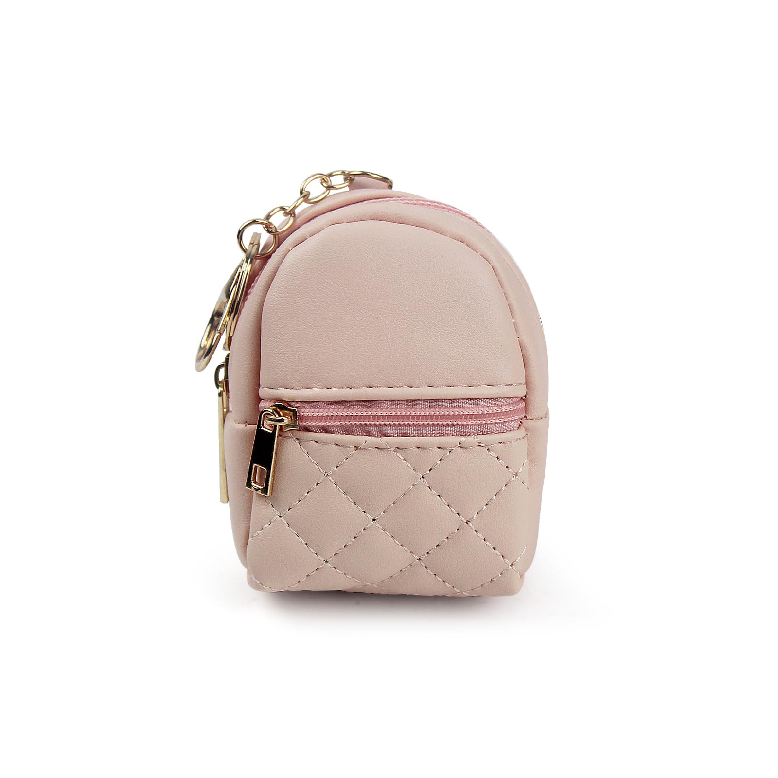 AfitLulu Small Change Coin Purse, Mini Backpack Cute Cosmetic Bag for Women with Keychain and 2 Zipper Layers, Change Purse for Travel and Dating (