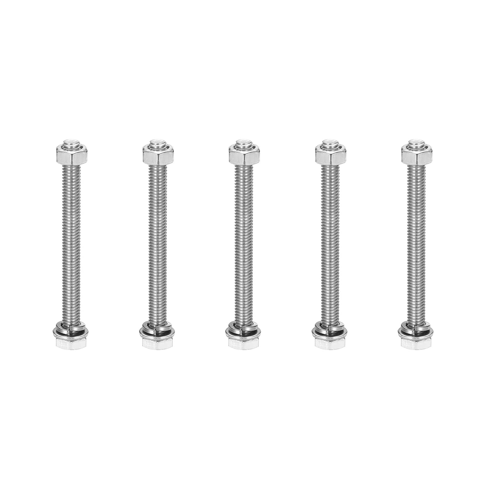 Mandouer M6x70mm Hex Head Bolts and Nuts Kit with Washers, SS304, 5 Sets