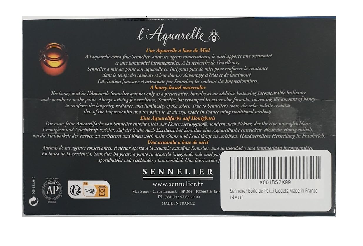 Sennelier Boîte de Peinture Aquarelle Extra-Fines,14 Demi-Godets,Made in France