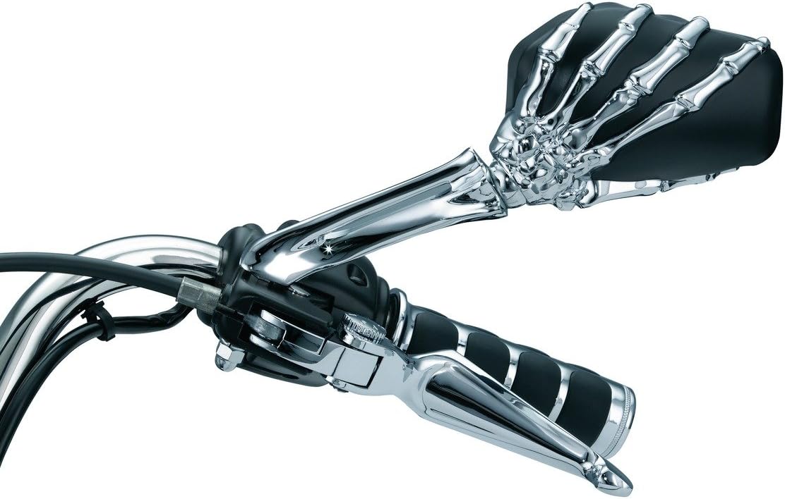 Kuryakyn 1764 Motorcycle Handlebar Accessory: Skeleton Hand Rear View Side Mirrors, Black Stems/Chrome Heads, 1 Pair