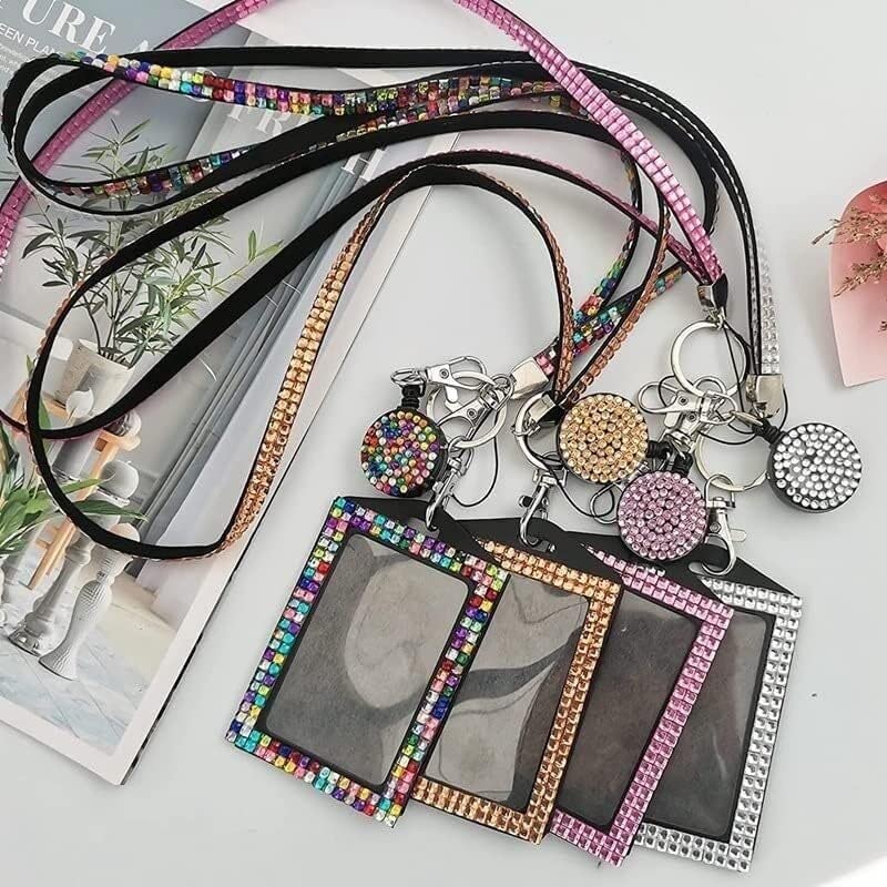 CASOTA Titolari di Carte Badge Card Fhda 4 Set Copertine for Badge identificativo Cordino con Strass Porta Carte di Credito Cristallo Retrattile Badge Reel Neck Cordino ID Casi semplici