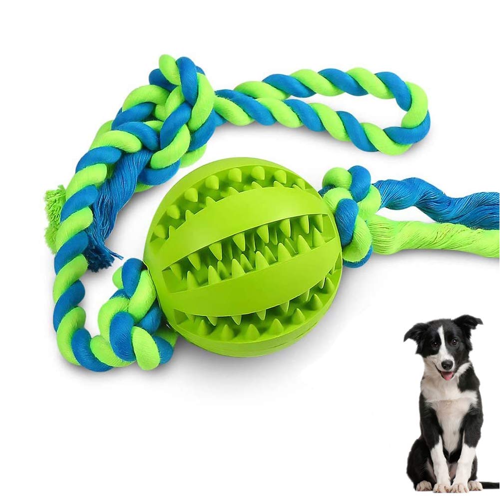 Dog Chew Ball Interactive Toys Dog Cleans Teeth Training Balls on Cotton Rope For Small Medium Dogs Green
