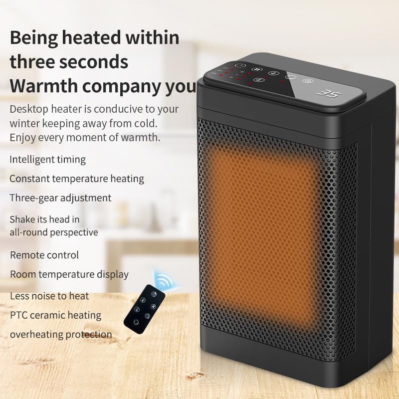 WHATOOK 1500W Electric Space Heater operating in a room, demonstrating rapid heating