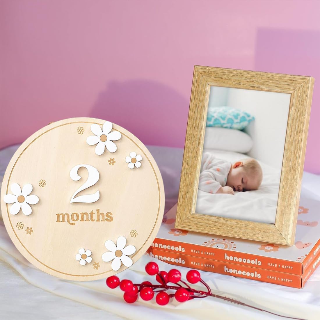 UZEXYO 1 PC Baby Monthly Milestone Cards, Milestone Baby Cards, Wooden Baby Milestone Discs Photo Props - Image 4