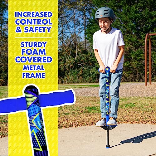 Image of Flybar Jolt Pogo Stick for Kids, Perfect for Beginners w /Foam-Covered Metal Frame, Handles & Padding, Non-Slip Foot Pads, Wide Tip, Outdoor Active Play Toy for Boys & Girls, Ages 6+, Geo