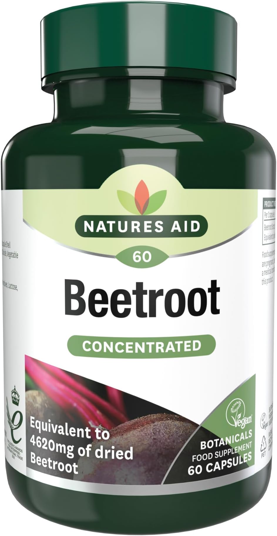 Natures Aid Beetroot 4620mg Supplement - Concentrated High Potency 9240mg Dried Root 1400mg Beetroot Extract - Supports Blood Pressure, Digestion and Detox - Non-GMO, Vegan, Gluten-Free - 60 Capsules