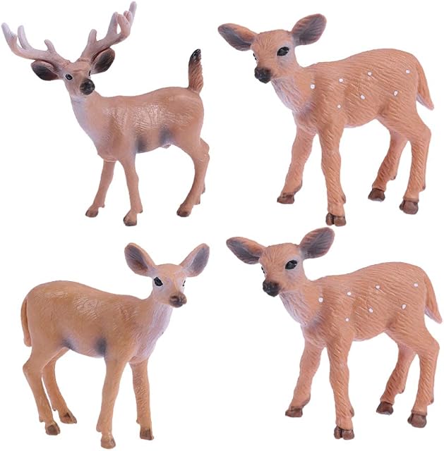 NUOBESTY Christmas Reindeer Figurines 4Pcs, Deer Family Ornaments Crafts Practical Model Durable Craft Deer Shaped Home Dedroom Plastic Figurine for Bedrpom Home Offcie