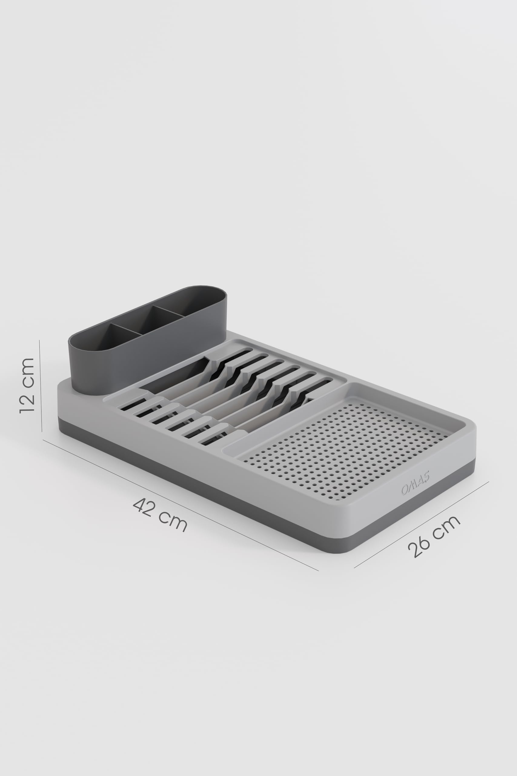 Lüx Gri Tezgah Üstü Bulaşıklık - Şık ve Yer Tasarruflu Pratik Tabak, Çatal, Bıçak ve Bardak Kurutma Rafı - 42x26x12 cm - Modern Mutfak Organizeri