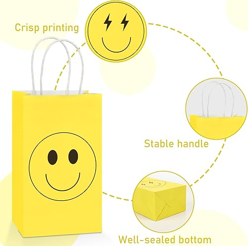 Miniatura 3 de 16 bolsas de papel de regalo de cara sonriente para despedida de soltera, cumpleaños, baby shower, cena, regalos de fiesta amarilla preparada,