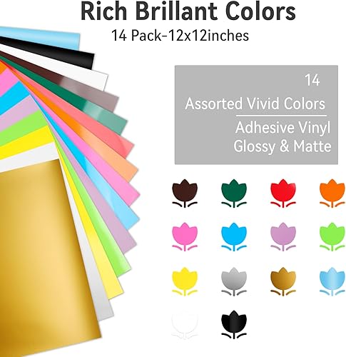 Miniatura 2 de Paquete de 14 láminas de vinilo permanentes, autoadhesivas para Cricut, hojas de vinilo permanentes para exteriores para calcomanías del hogar,