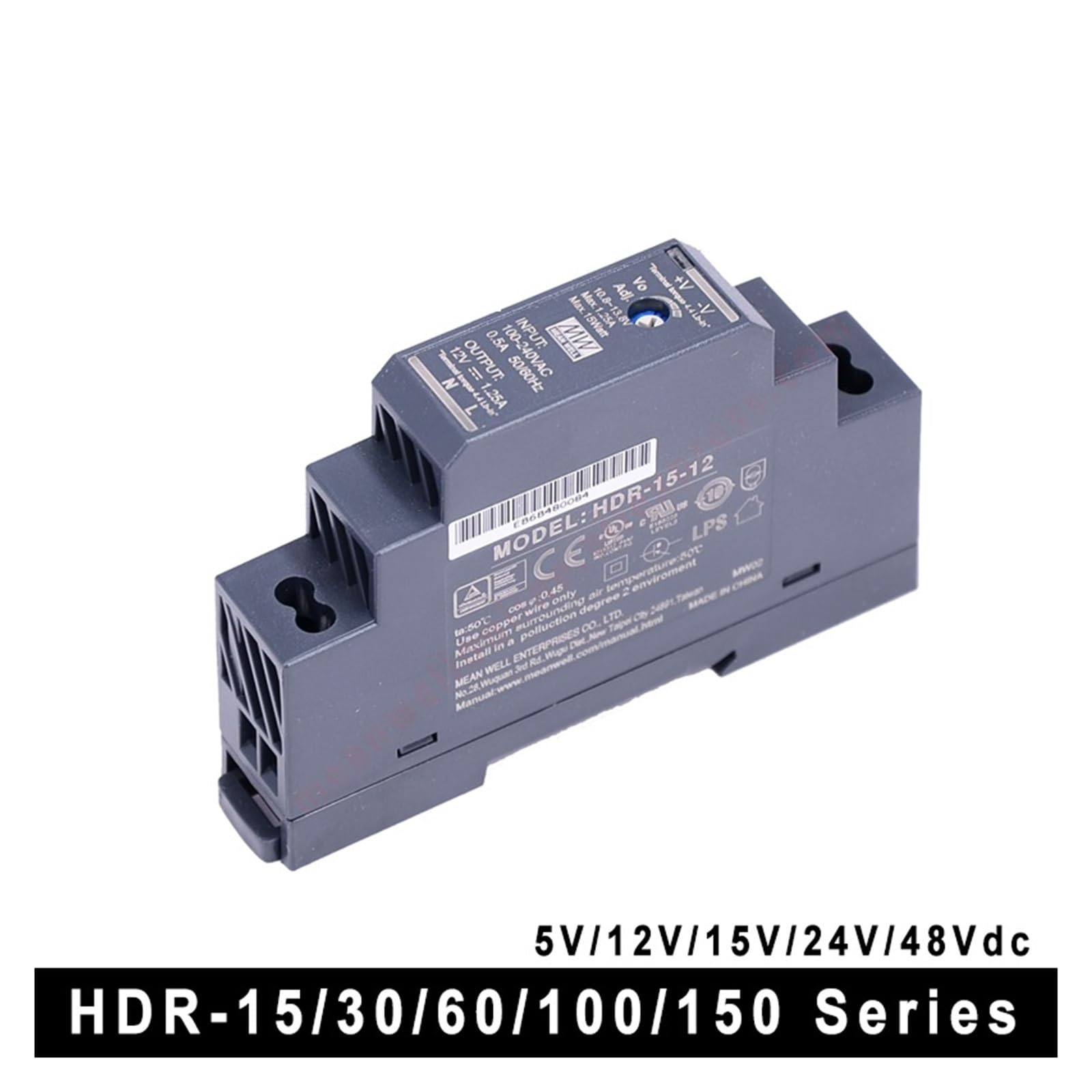 Zasilacz impulsowy, HDR-15 30 60 100 150 Seria DC 5 V 12 V 15 V 24 V 48 V Ultra cienki kształt stopnia Zasilacz na szynę DIN do paska LED, systemu kamer CCTV, radia(5V,HDR-100)
