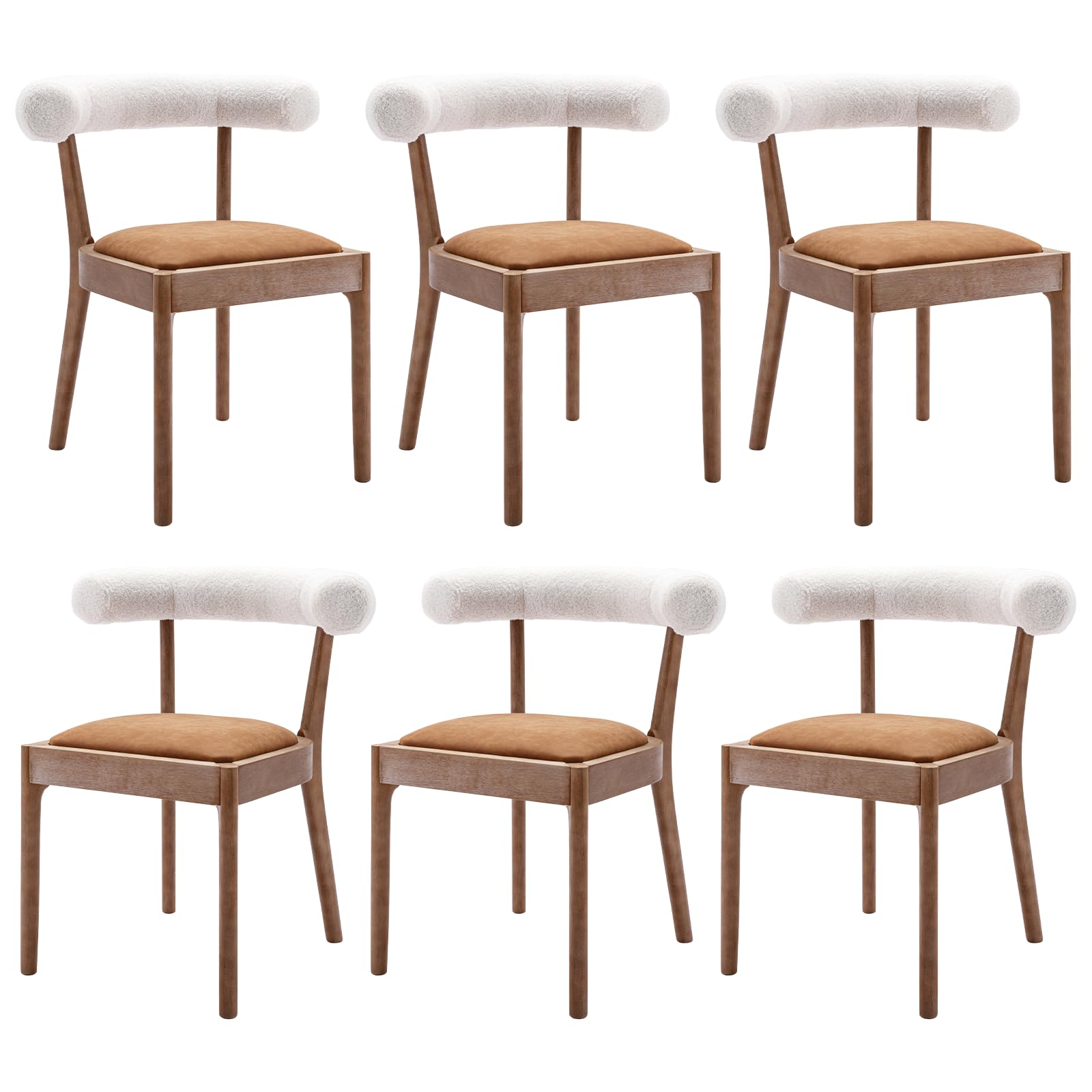 Dining Chairs Set of 6 Modern PU Leather Dining Room Chairs Comfortable Kitchen Side Chairs with Open Back and Wood Legs for Living Room/Lounge/Restaurant, Brown