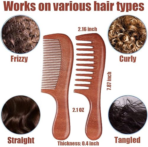 Miniatura 5 de Peine de dientes finos de madera para mujeres, hombres y niños, peine desenredante antiestático para cabello rizado, fino, lacio, húmedo y seco,