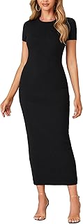 Women’s Casual Short Sleeve Ribbed Knit Bodycon Fitted Pencil Long Maxi Dress - Buy now