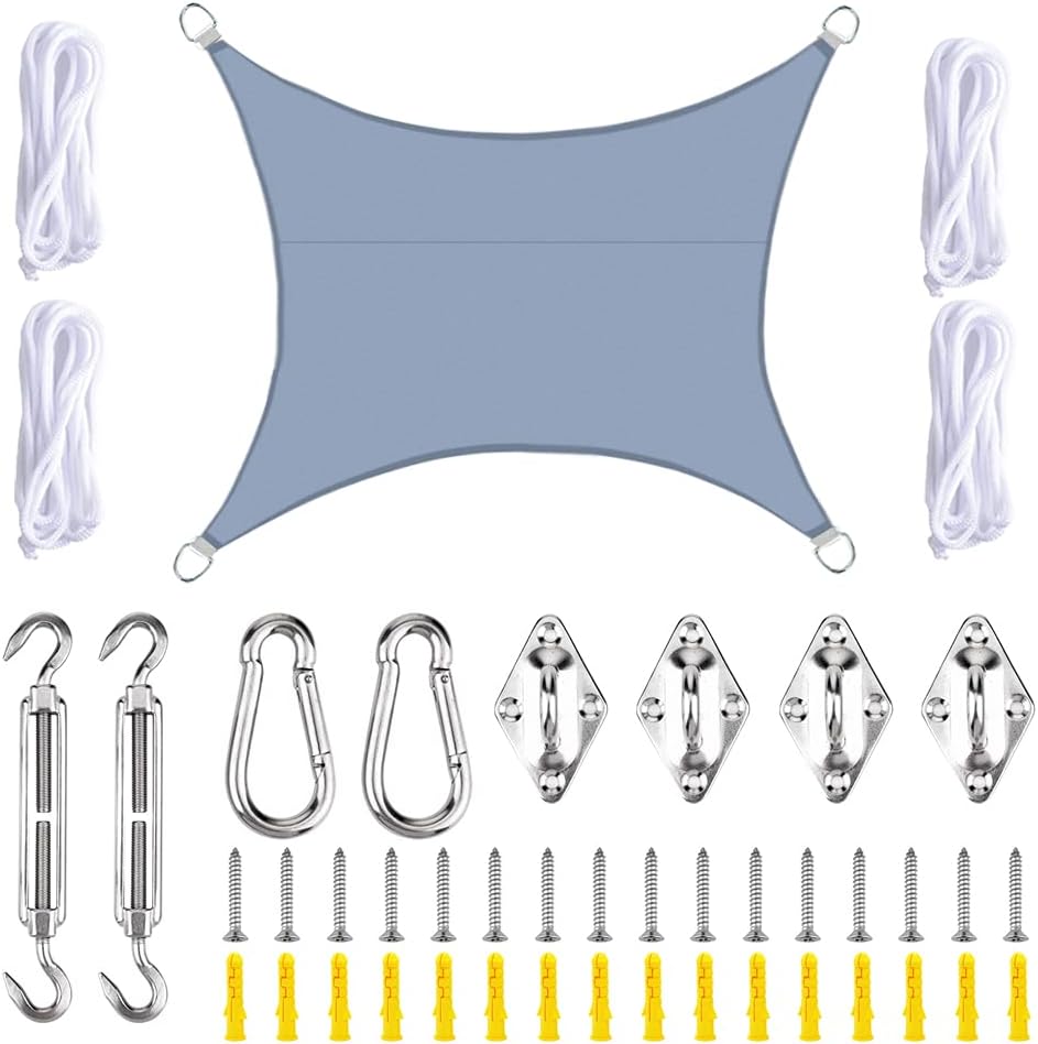 Garden Sun Shade Sail Canopy Waterproof 98% UV Block with Fixing Kit (3x2m, Gray)