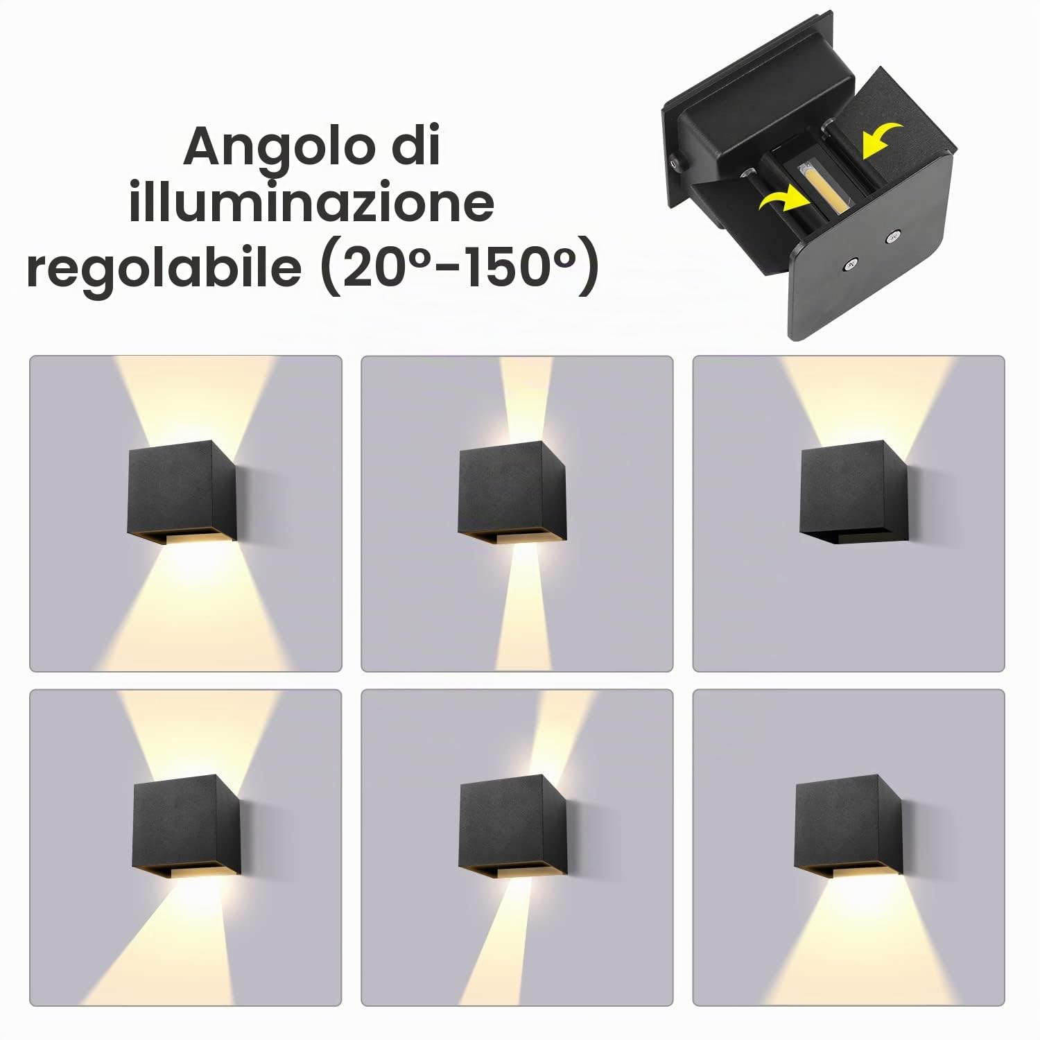 CANMEIJIA Applique da Esterno Angolo del Fascio Regolabile Lampioni da Giardino Esterno IP65 Impermeabile 12W 3000K Lampada da Esterno,Nero,4 Pezzi