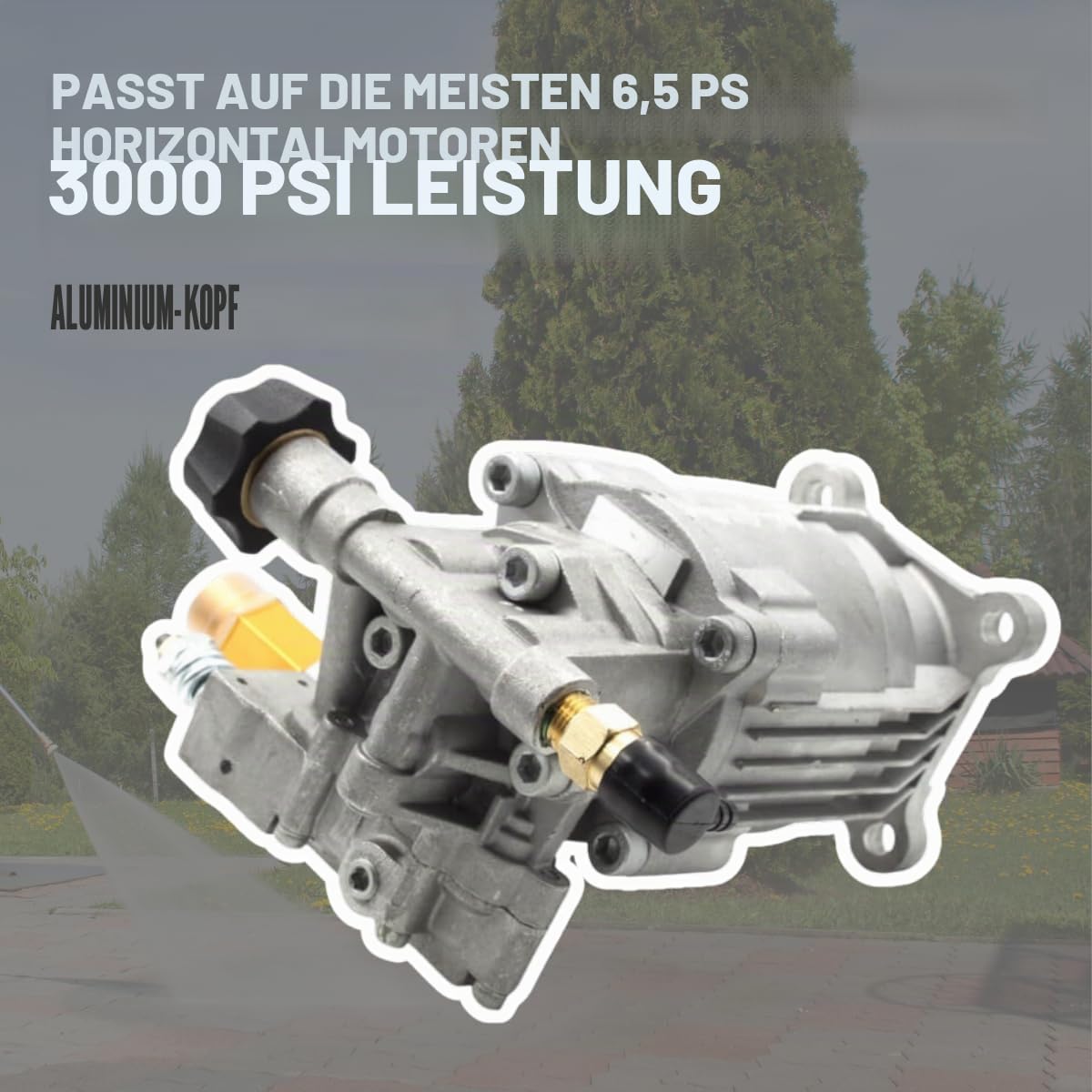 Hochdruckreiniger Pumpe 3000 PSI (200 Bar) – Horizontale Ersatzpumpe 6,5 HP mit 8,5 L/min Durchfluss für Benzin Hochdruckreiniger – Aluminium Pumpenkopf – Waspper PA000-PW28/2.5