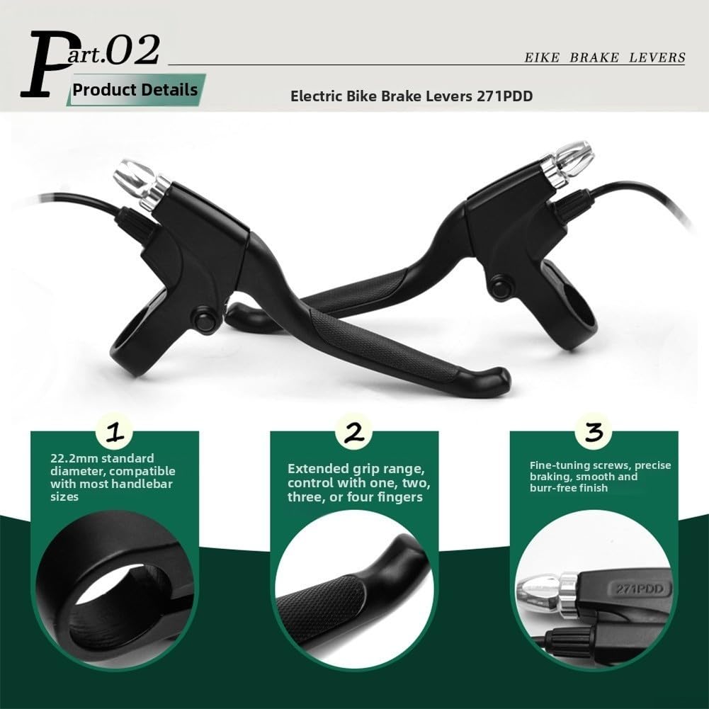 Leve del freno impermeabili per bici elettrica con sensore di arresto del motore, compatibili con barre da 22,2 mm, struttura in lega di alluminio, 2 pin, nero (a prova di acqua)