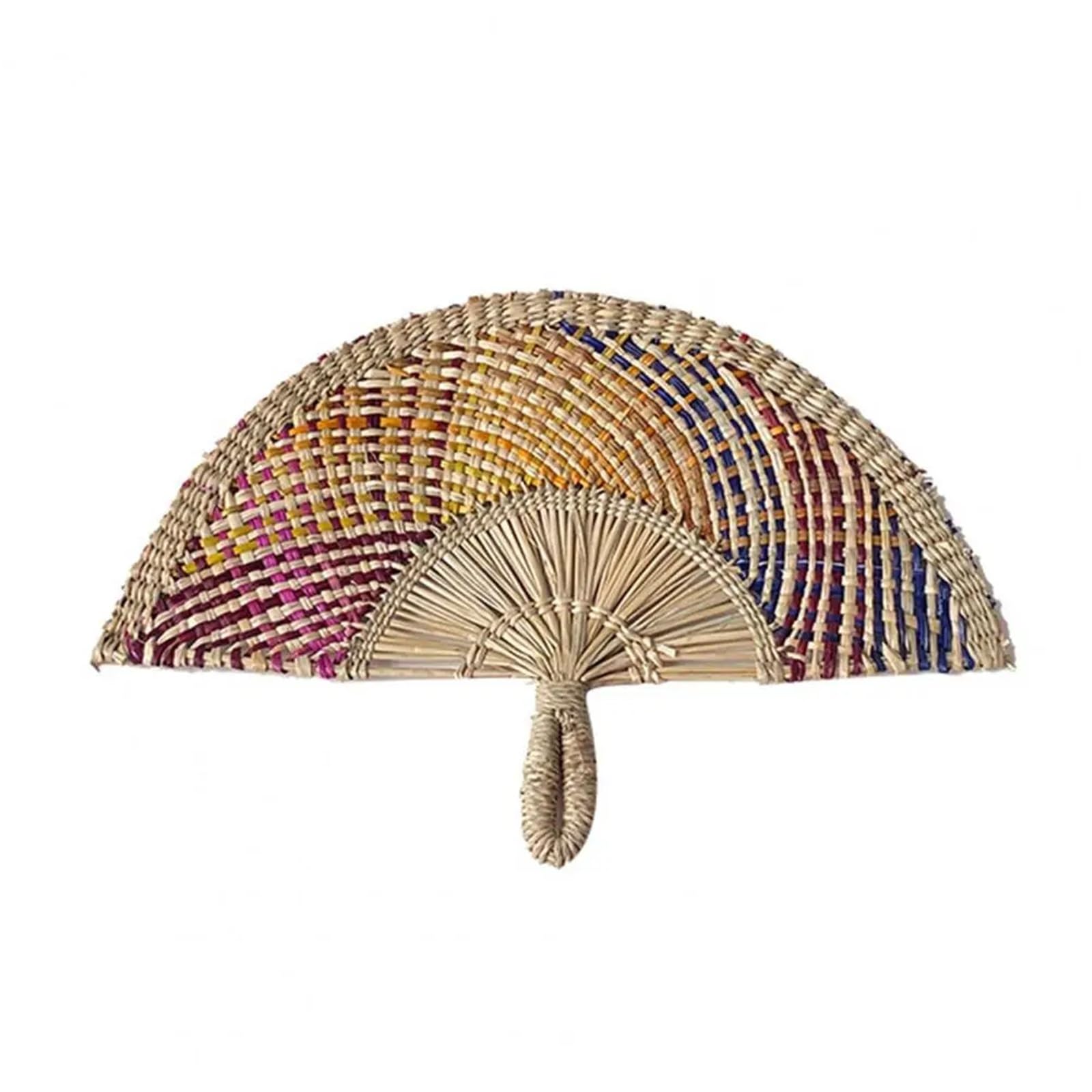 WJLYDM Hand-woven Straw Fan Decorative Handmade Semicircular Woven Weaving Sea Grass Raffia Palm Leaf Handheld(Multicolor)