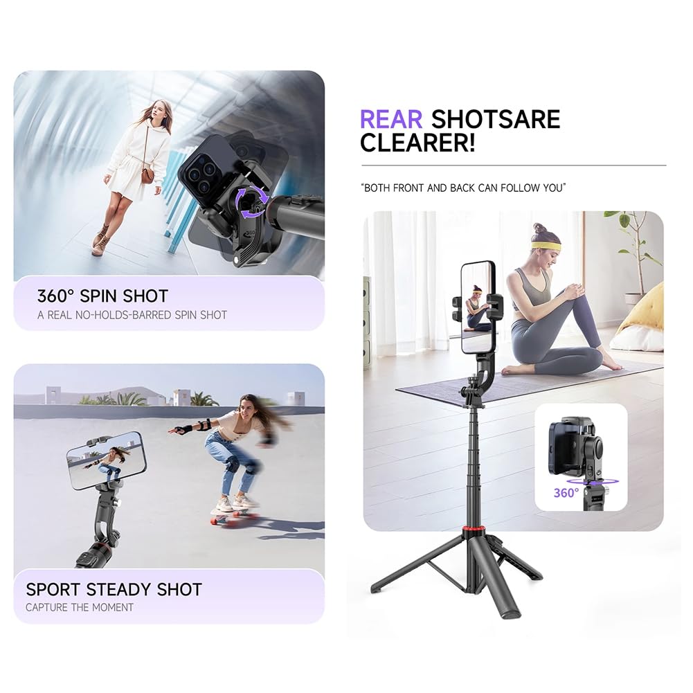 Selfie Stick Treppiede AI Face Tracking Gimbal Stabilizzatore Portatile Fotografia A 360° Magnetico per Smartphone Vite da 1/4"