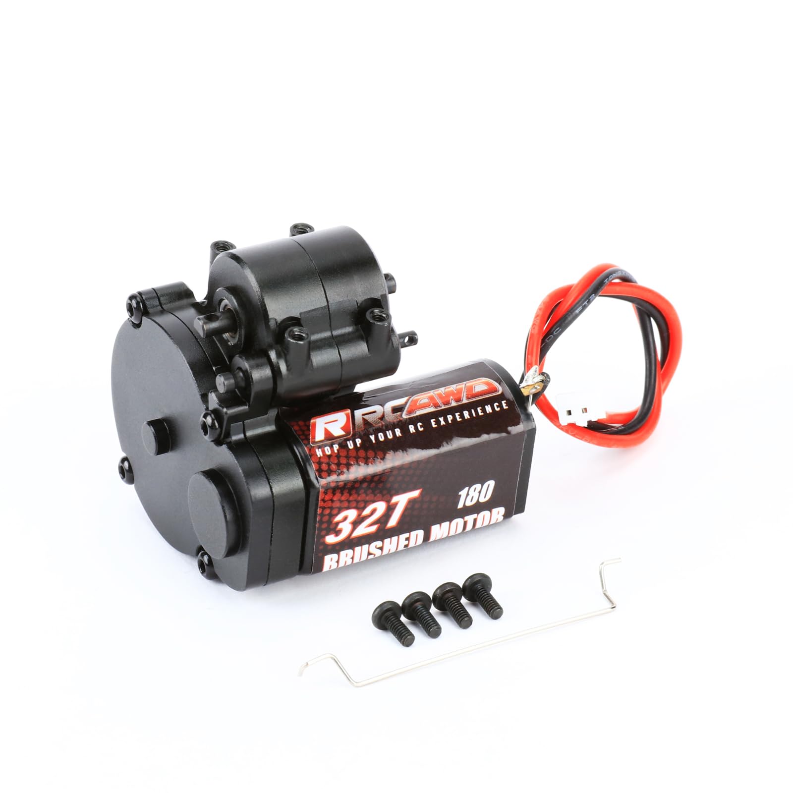 RCAWD 180 Motor Speed 2-Level Var. 32T Transmission Gearbox Combo for FMS FCX24 Power Wagon Smasher Upgrade (Black)