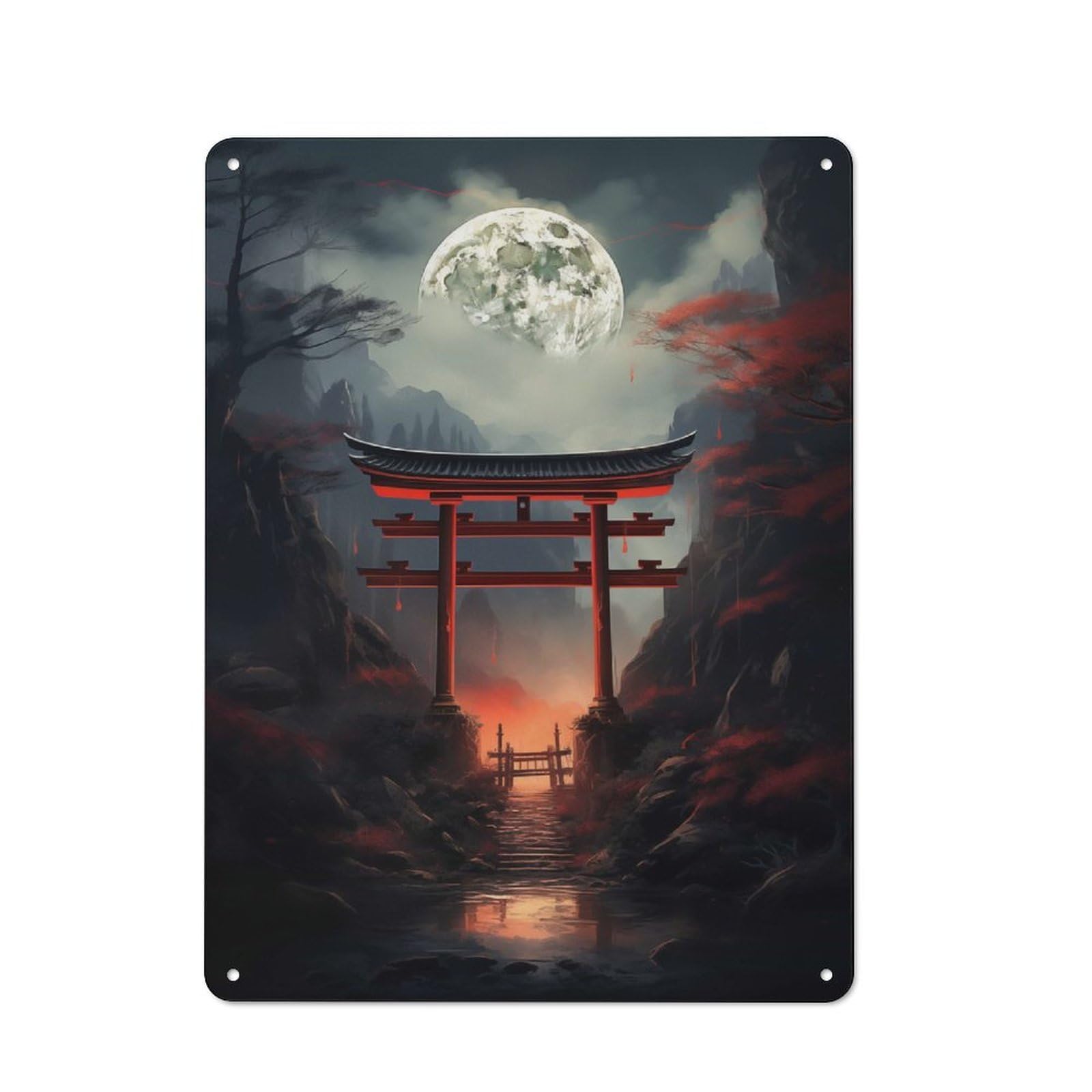 Tin Wall Plaque 40x30cm with Japanese Fantasy Gate for Living Room Or Hallway, A Decorative Christmas Gift for Home Wall Decor Collectors