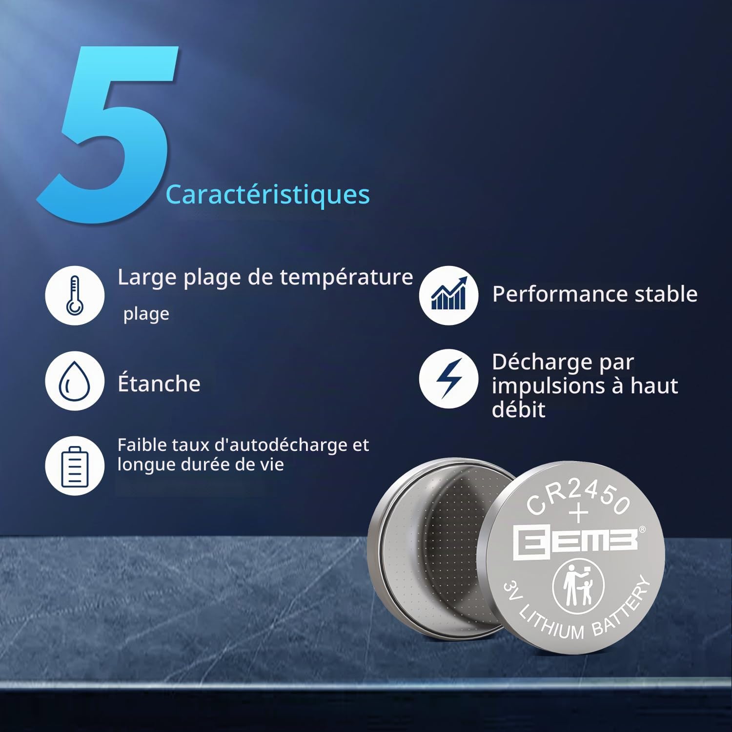 EEMB CR2450 Pile Bouton au Lithium 3V CR 2450, Lot de 100