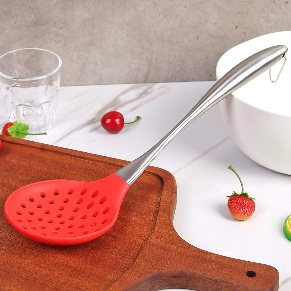 we3 Silicone Skimmer Slotted Spoon Stainless Steel Handle Design Restaurant Kitchen Cooking Utensil Red Pack of 1 3