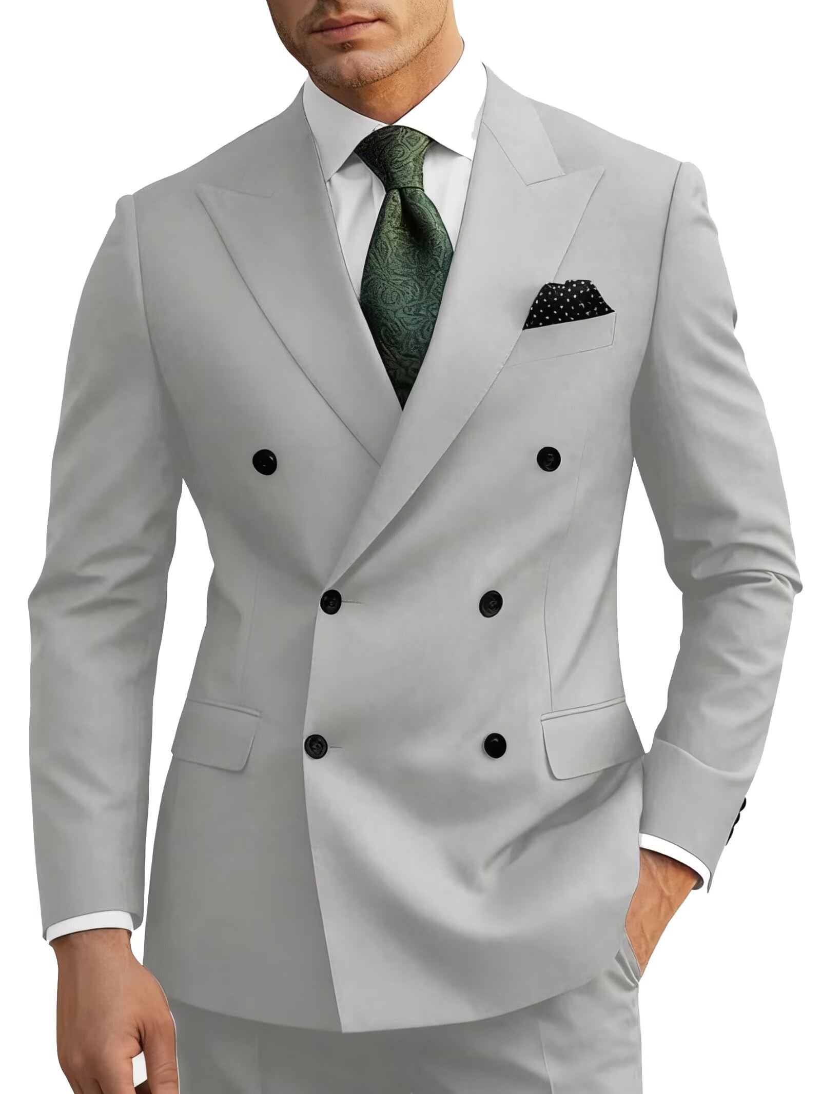 Wangyue Mens Suits Double Breasted Suit Men Slim Fit 2 Piece Wedding Prom Double Breasted Blazer Groom Suit Pants Sets