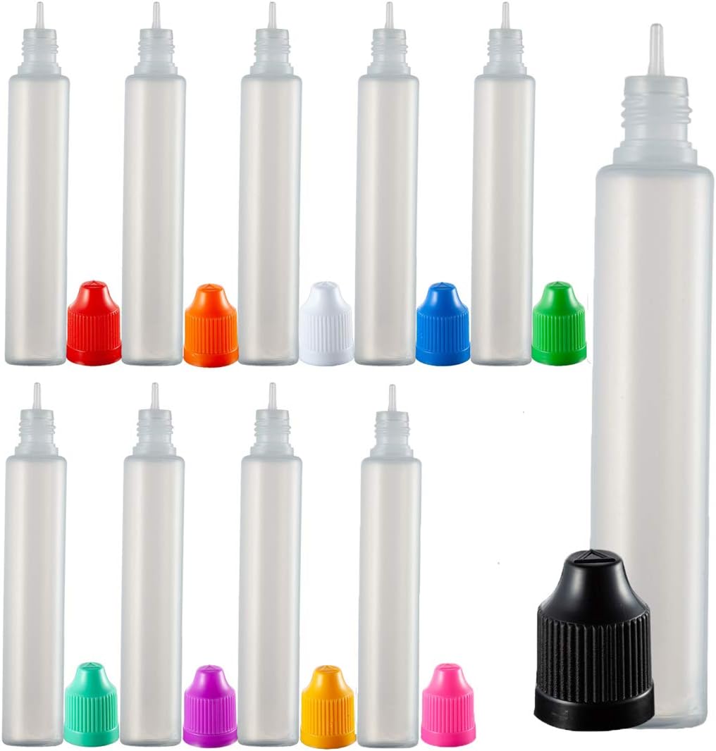 LOUHUA 20 Pieces 30mL Multi Color Caps LDPE Plastic Squeezable Dropper Bottle with Squeeze Top