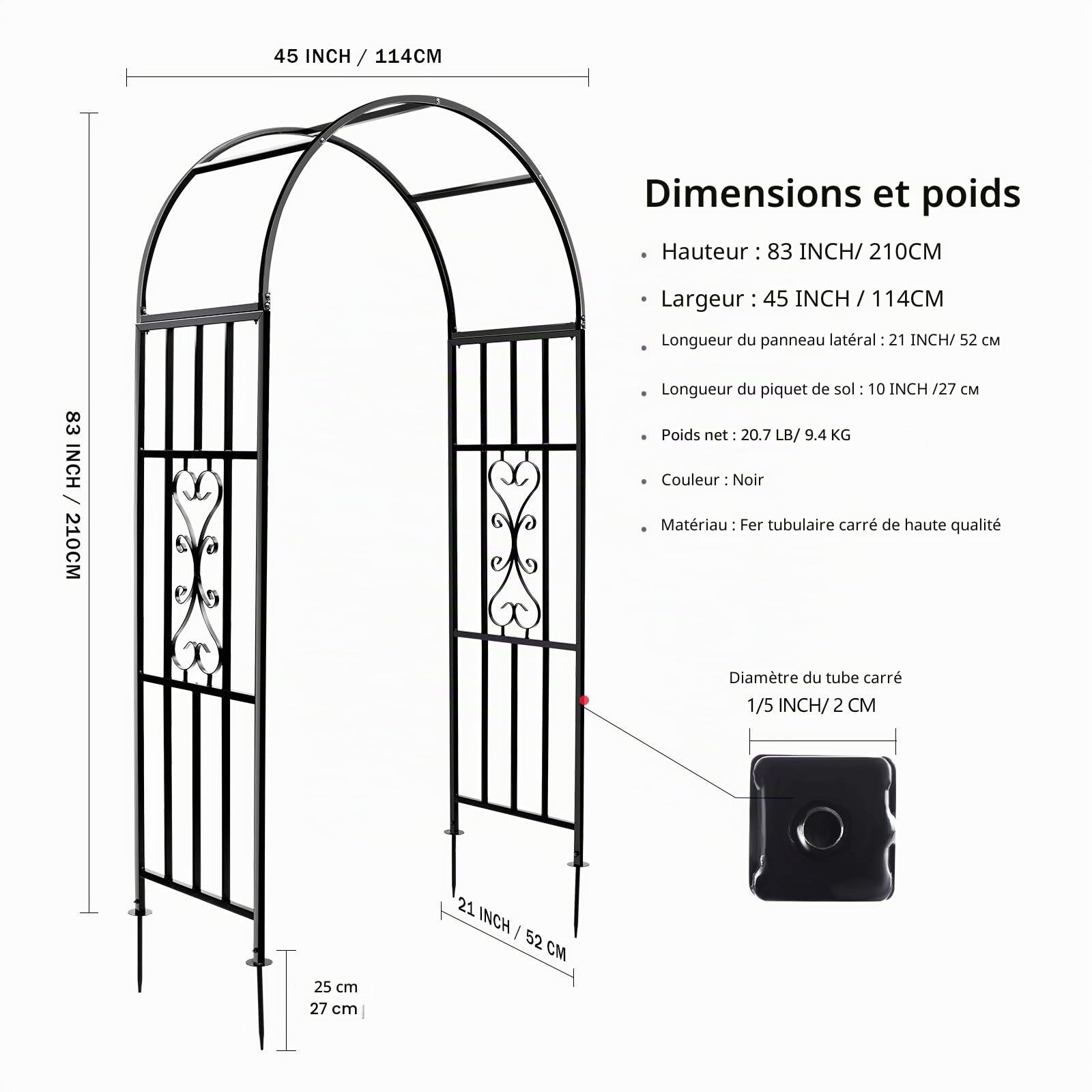 Arche de Jardin Tonnelle incurvée en métal Durable pour Plantes grimpantes, Arches de Mariage, cérémonies