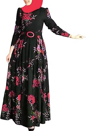 Women Chiffon Muslim Dress Middle East Arabian Robe Islamic Floral ...