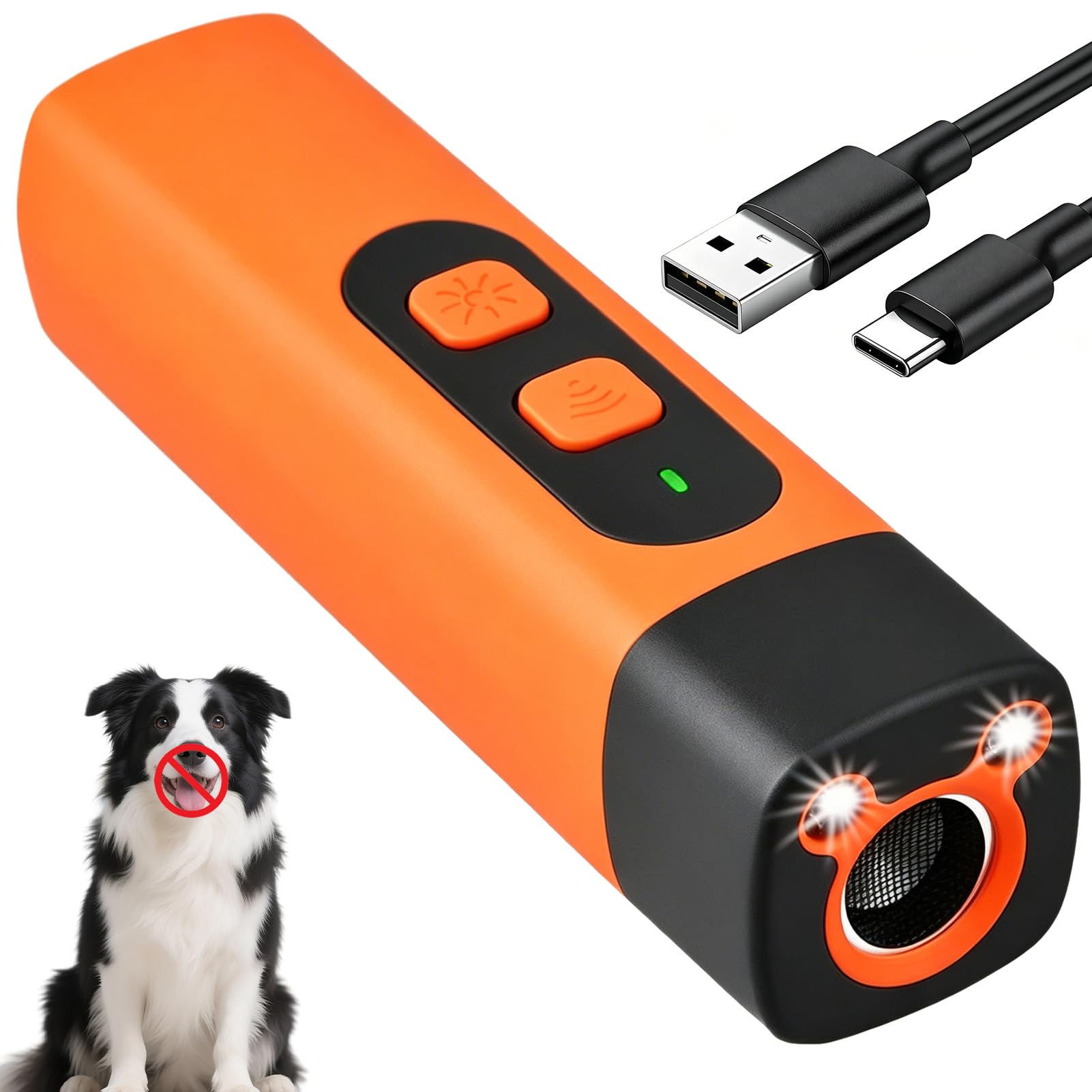 Anti Barking Device for Dogs, 2-in-1 Ultrasonic Dog Barking Deterrent with HD Display and LED Flashlight, Rechargeable Handheld Dog Repellent Device for Small Medium Large Dog Training, Indoor Outdoor